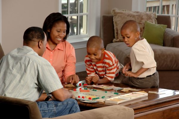An American family sitting together at home