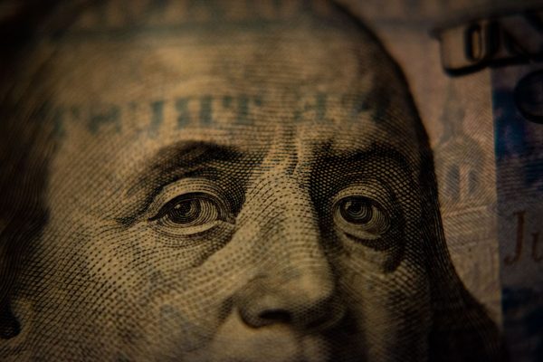 Close view of a United States one-hundred-dollar bill