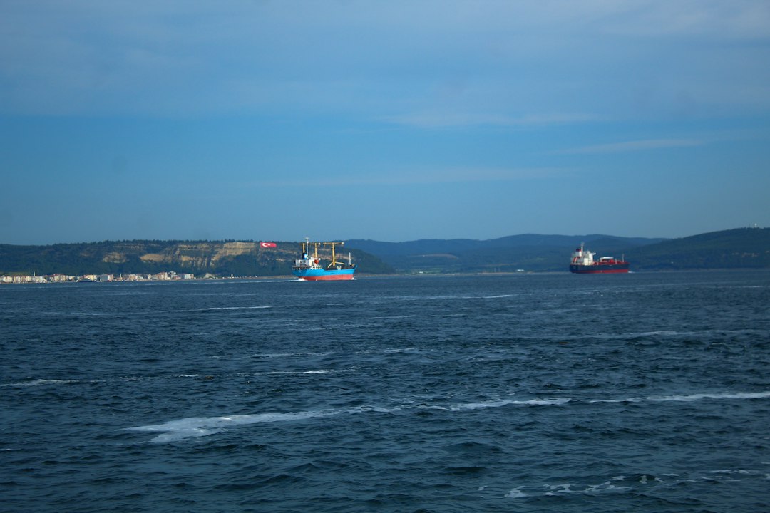 Two commercial ships crossing open water, used as an illustrative image for Strait of Hormuz shipping