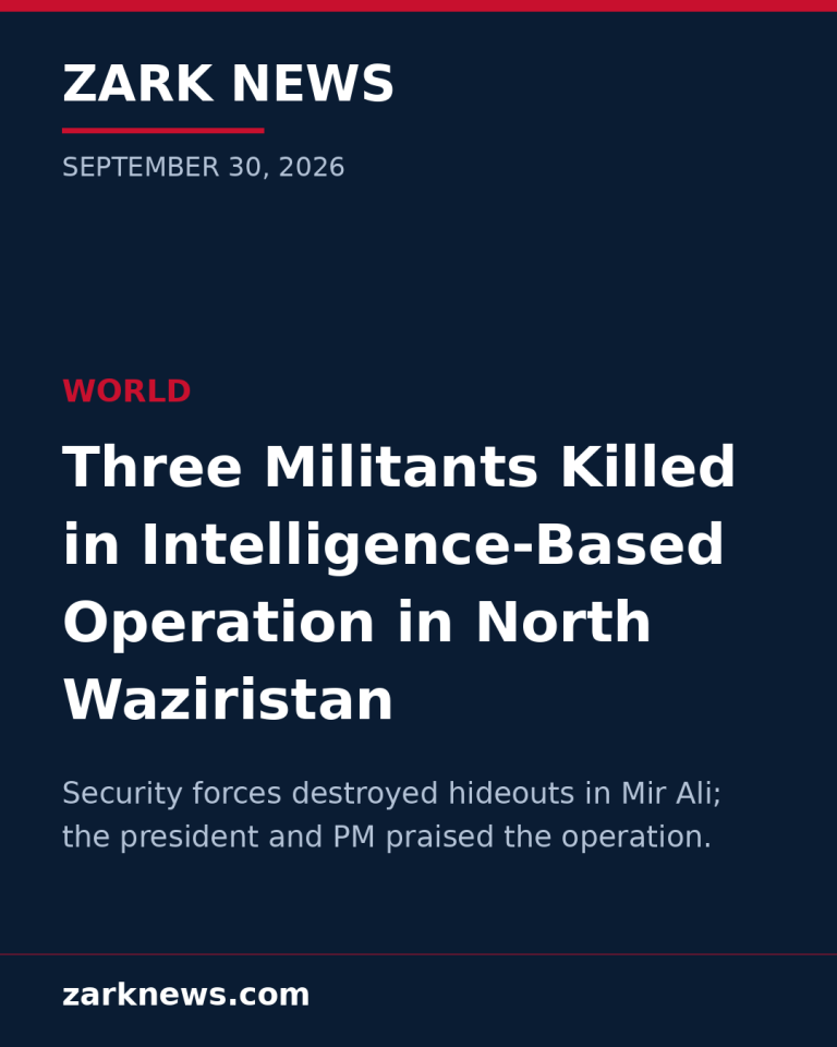 Three Militants Killed in Intelligence-Based Operation in North Waziristan’s Mir Ali