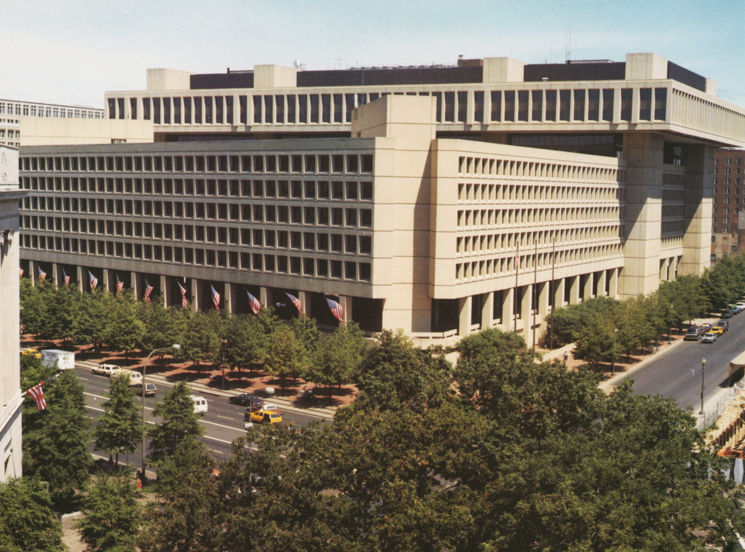 Archival exterior view of FBI headquarters in Washington, DC; illustrative photo, not the October 2026 cyber operation