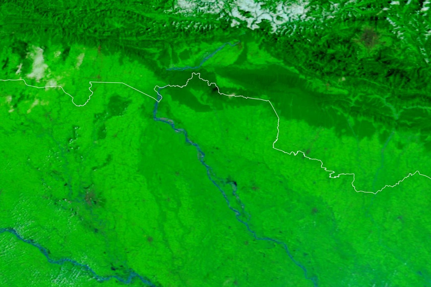 False-color NASA MODIS satellite image of the Gandak-Narayani River corridor on September 20, 2026, before major flooding.