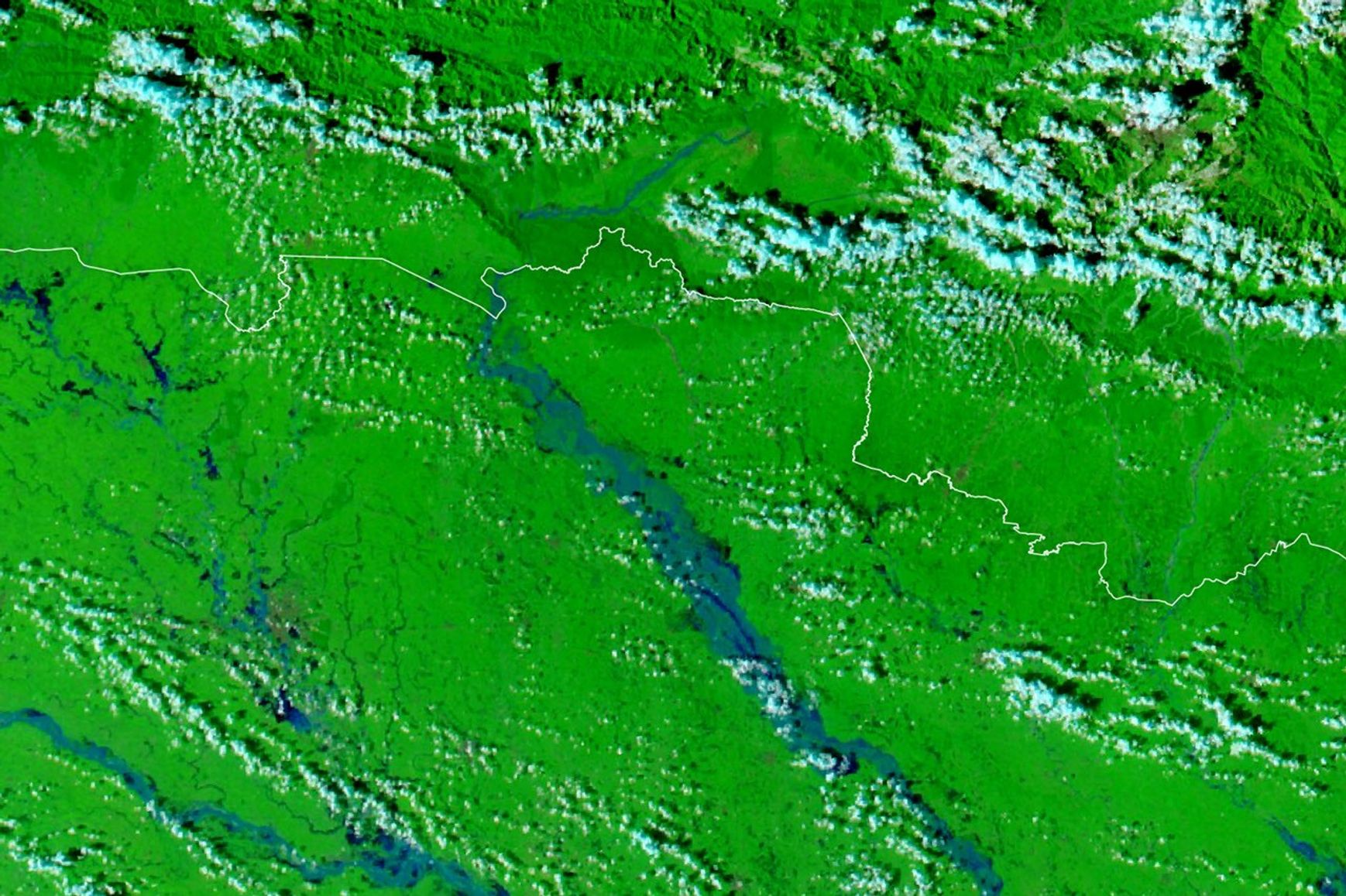 False-color NASA MODIS satellite image of extensive flooding along the Gandak-Narayani River in Nepal and northern India on September 29, 2026.