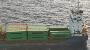 The motor vessel Grace is seen from the air during a U.S. Coast Guard interdiction in the Caribbean Sea in September 2026.