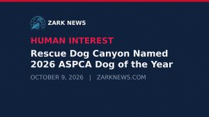 Zark News illustration: Rescue Dog Canyon Named 2026 ASPCA Dog of the Year