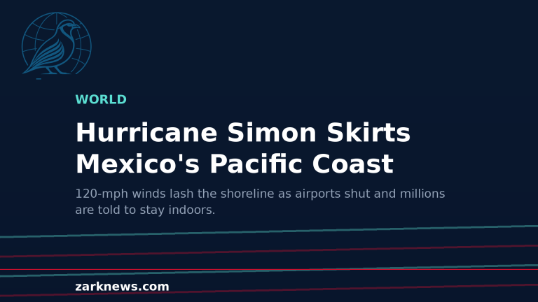 Zark News illustration: Hurricane Simon skirts Mexico's Pacific coast