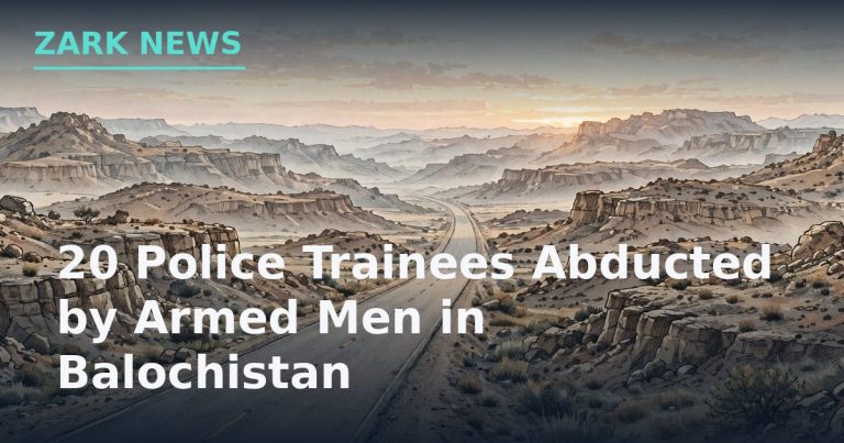 Zark News illustration: Balochistan hills and a highway at dawn