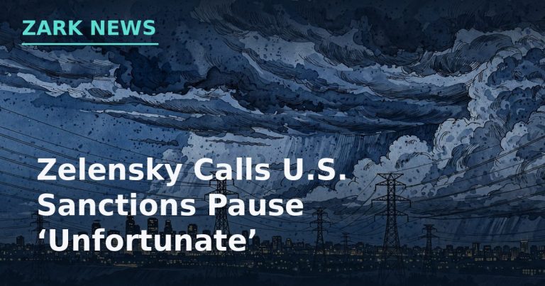 Zark News illustration: Kyiv skyline and power lines at night