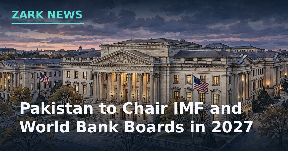 Zark News illustration: the IMF and World Bank headquarters in Washington