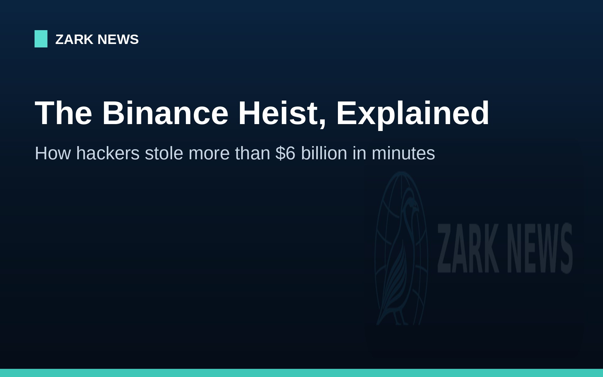 Zark News headline card: The Binance Heist, Explained — how hackers stole more than $6 billion in minutes