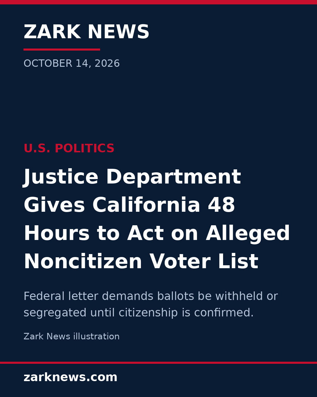 Justice Department Gives California 48 Hours to Act on Alleged Noncitizen Voter List