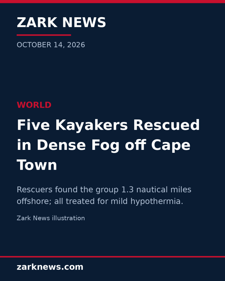 Five Kayakers Rescued in Dense Fog off Cape Town, Sea Rescue Service Says