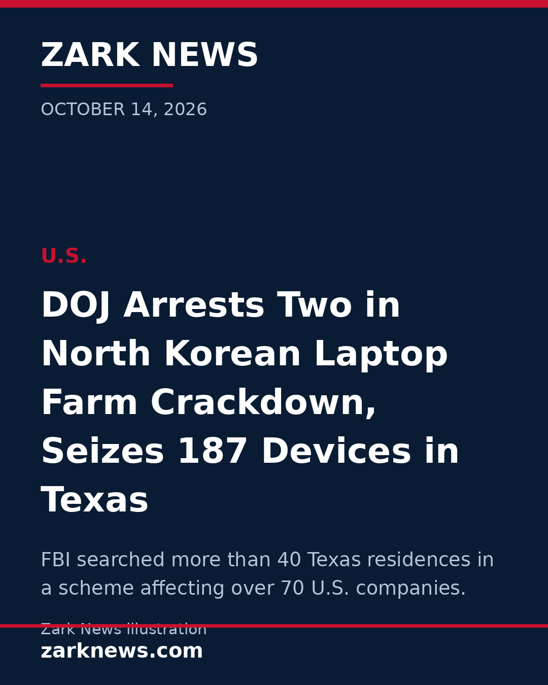Justice Department Arrests Two in North Korean Laptop Farm Crackdown, Seizes 187 Devices in Texas