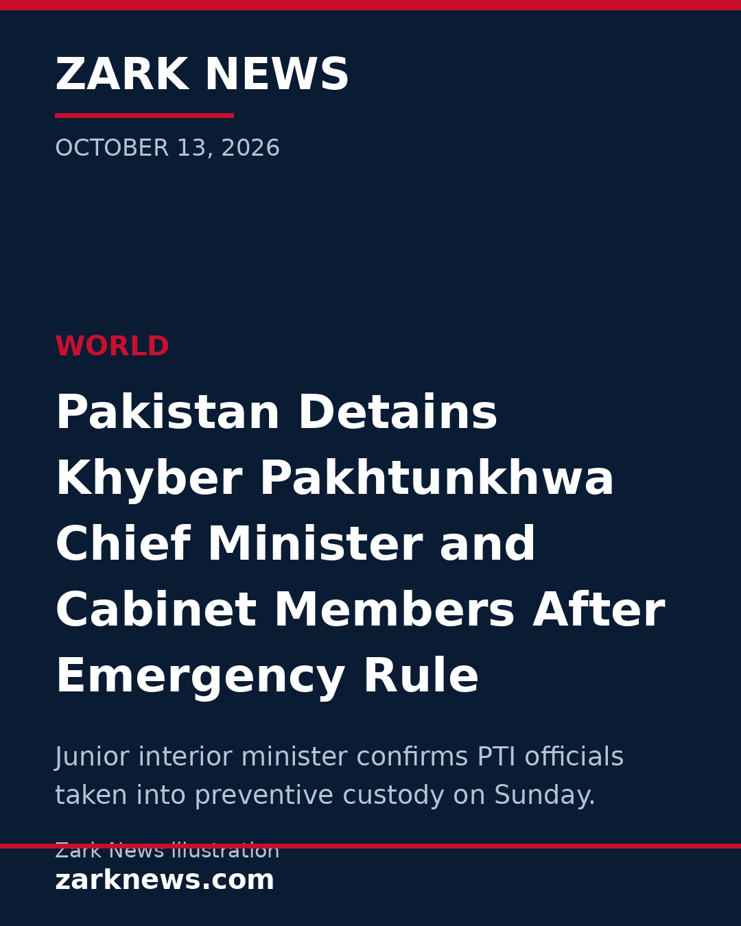 Pakistan Detains Khyber Pakhtunkhwa Chief Minister and Cabinet Members After Emergency Rule, Minister Says