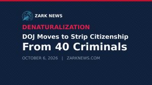 Zark News graphic: DOJ moves to strip citizenship from 40 criminals