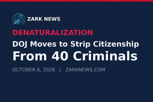Zark News graphic: DOJ moves to strip citizenship from 40 criminals