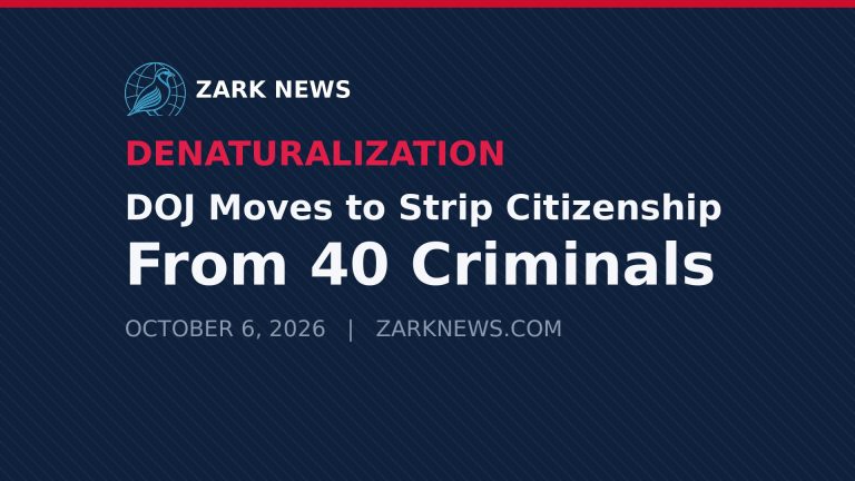 Zark News graphic: DOJ moves to strip citizenship from 40 criminals