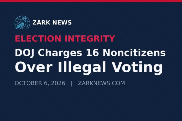 Zark News graphic: DOJ charges 16 noncitizens over illegal voting