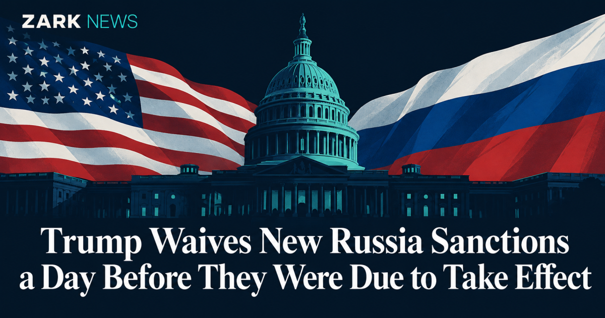 Zark News illustration: U.S. and Russian flags over a Capitol silhouette