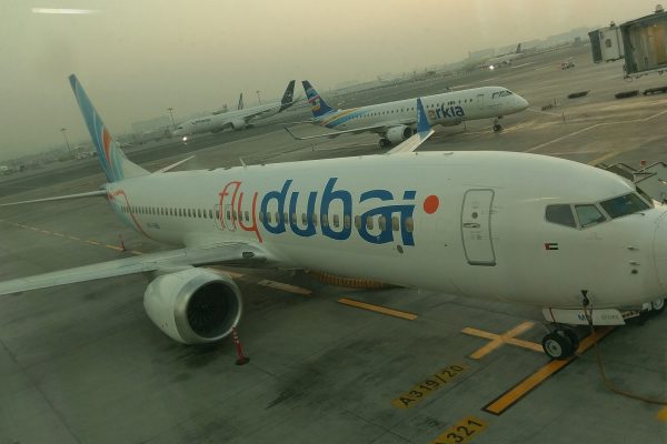 A FlyDubai Boeing 737 aircraft on the tarmac