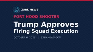 Zark News illustration: Trump approves firing-squad execution for Nidal Hasan; timing and place remain to be determined.