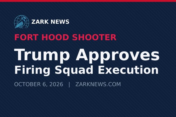 Zark News illustration: Trump approves firing-squad execution for Nidal Hasan; timing and place remain to be determined.