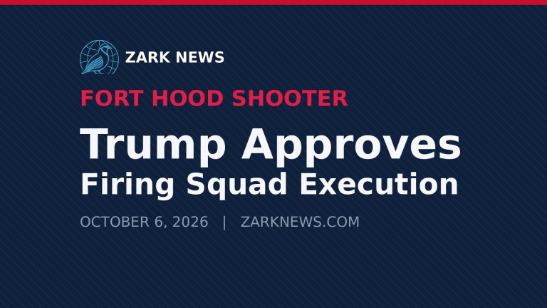 Zark News illustration: Trump approves firing-squad execution for Nidal Hasan; timing and place remain to be determined.