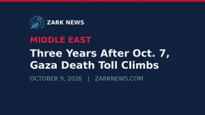 Zark News illustration: Three Years After Oct. 7, Gaza Death Toll Climbs