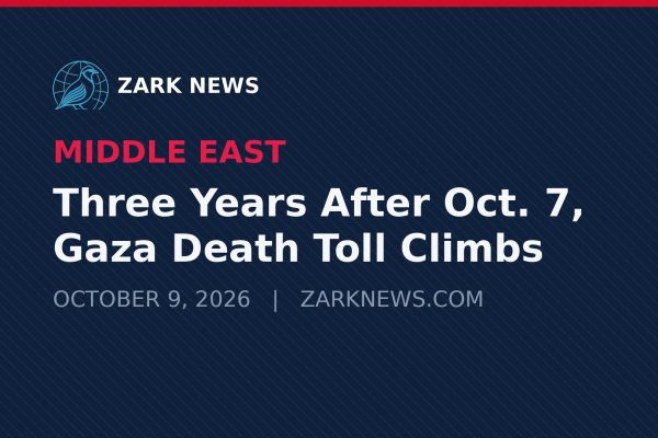 Zark News illustration: Three Years After Oct. 7, Gaza Death Toll Climbs
