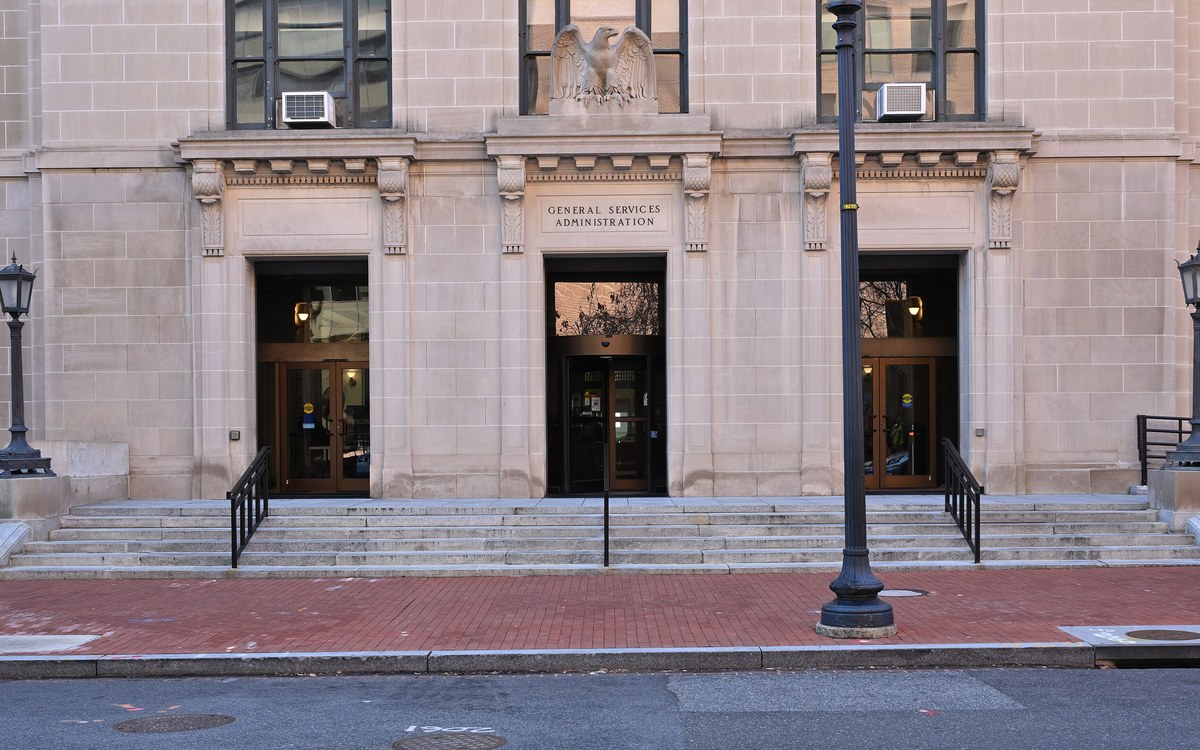 Entrance to the General Services Administration headquarters building in Washington, D.C.