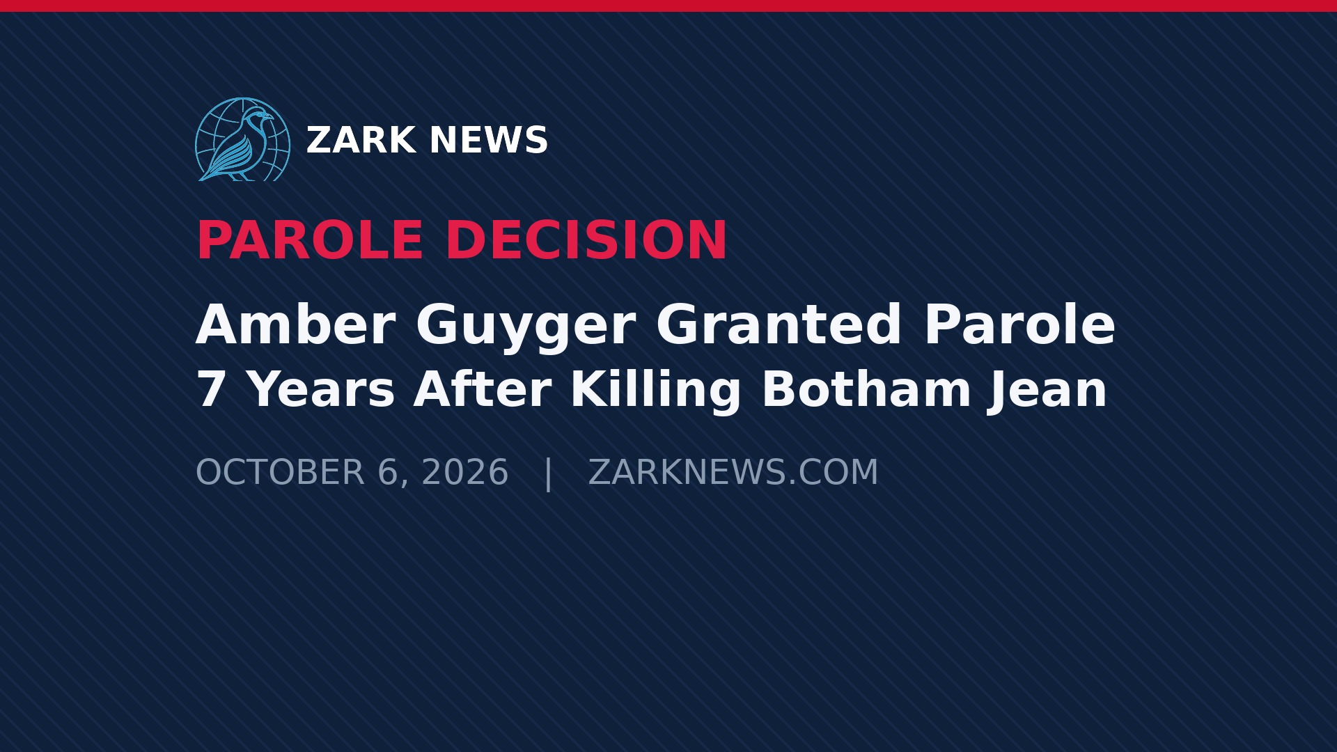 Zark News graphic: Amber Guyger granted parole 7 years after killing Botham Jean
