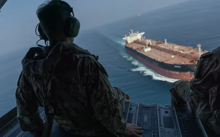 CENTCOM commander Adm. Brad Cooper aboard a CH-47 Chinook over the Strait of Hormuz on Oct. 25, 2026