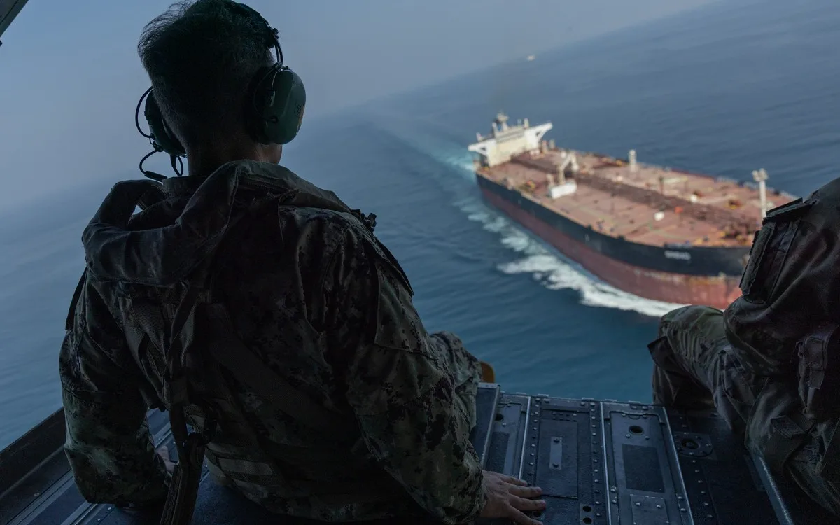 CENTCOM commander Adm. Brad Cooper aboard a CH-47 Chinook over the Strait of Hormuz on Oct. 25, 2026