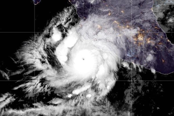 NOAA GOES-19 satellite GeoColor image of Hurricane Simon off Mexico's Pacific coast, October 10, 2026. Credit CIRA/NOAA.