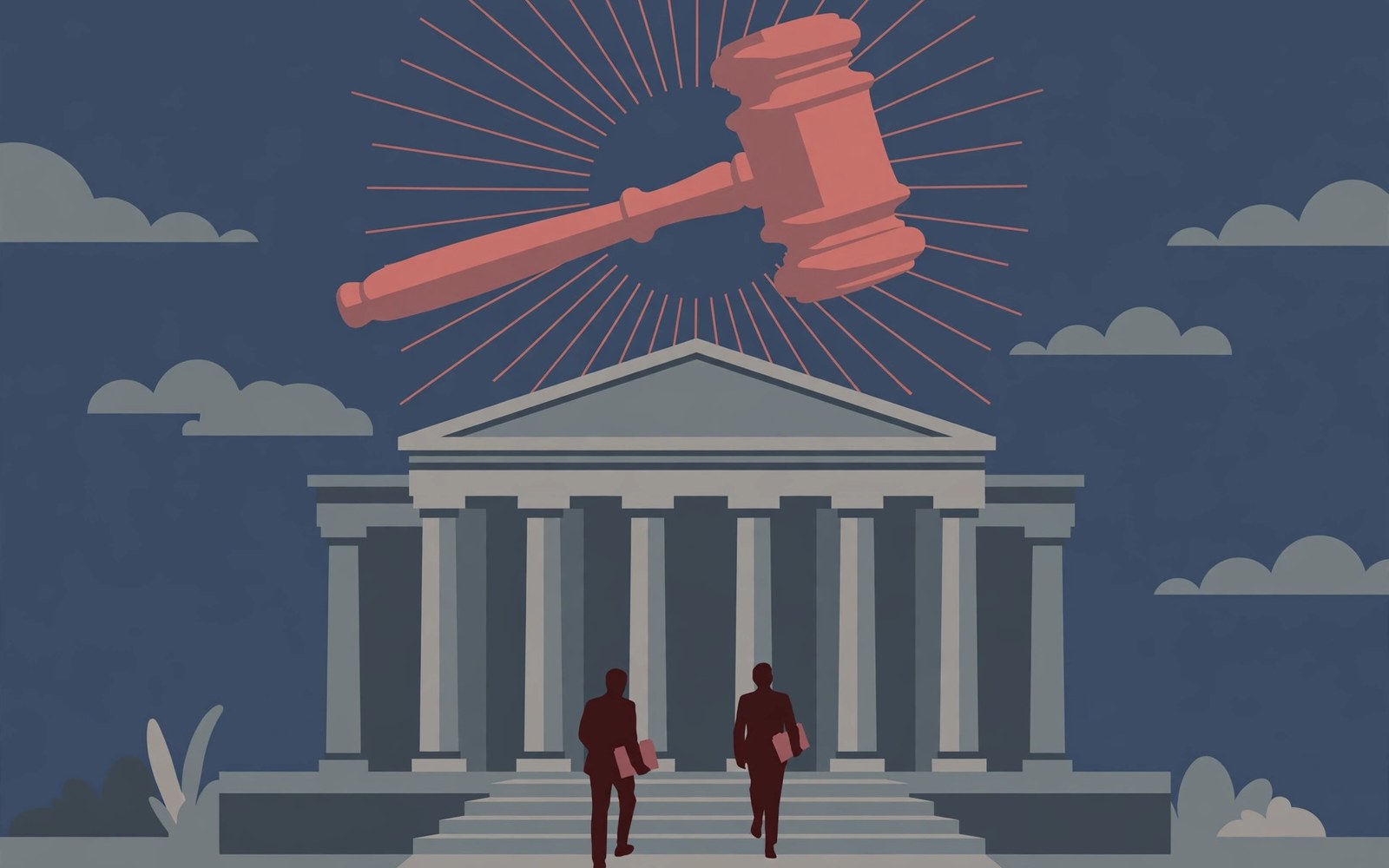 Illustration of a courthouse and gavel