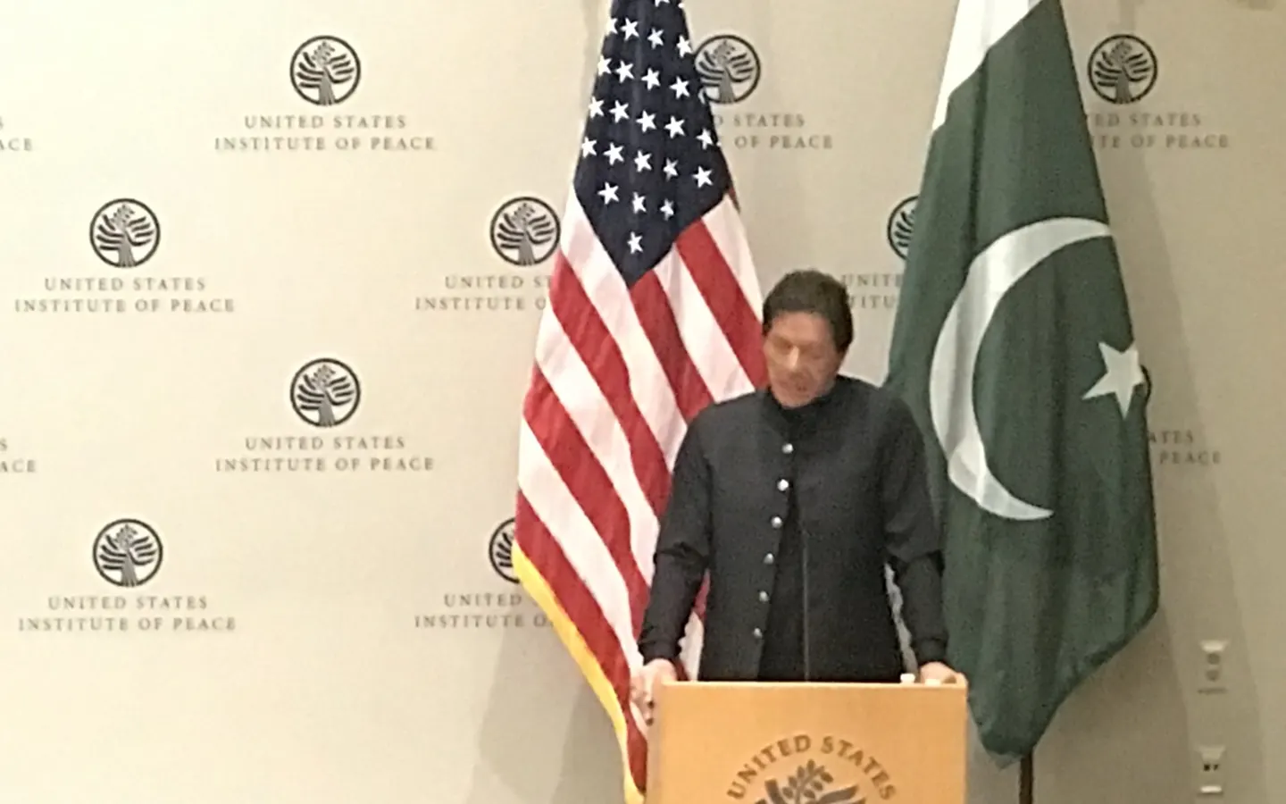 File photo: Imran Khan speaking at the United States Institute of Peace in Washington, D.C., on July 23, 2019.