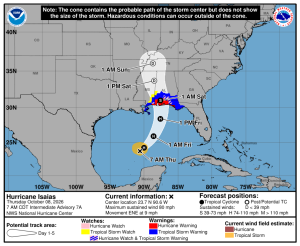 National Hurricane Center forecast track for Hurricane Isaias, October 8, 2026.