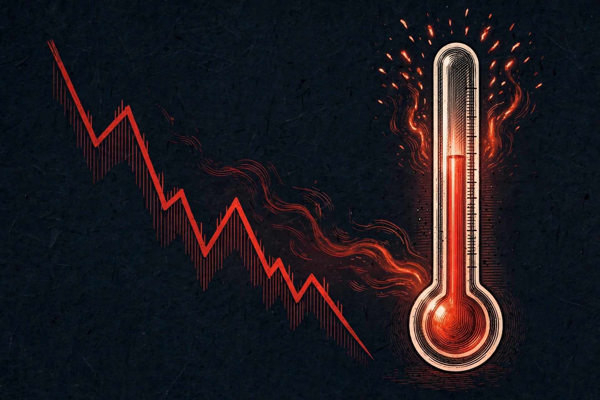 AI-generated illustration of a falling red stock chart beside a rising thermometer symbolizing hot inflation.