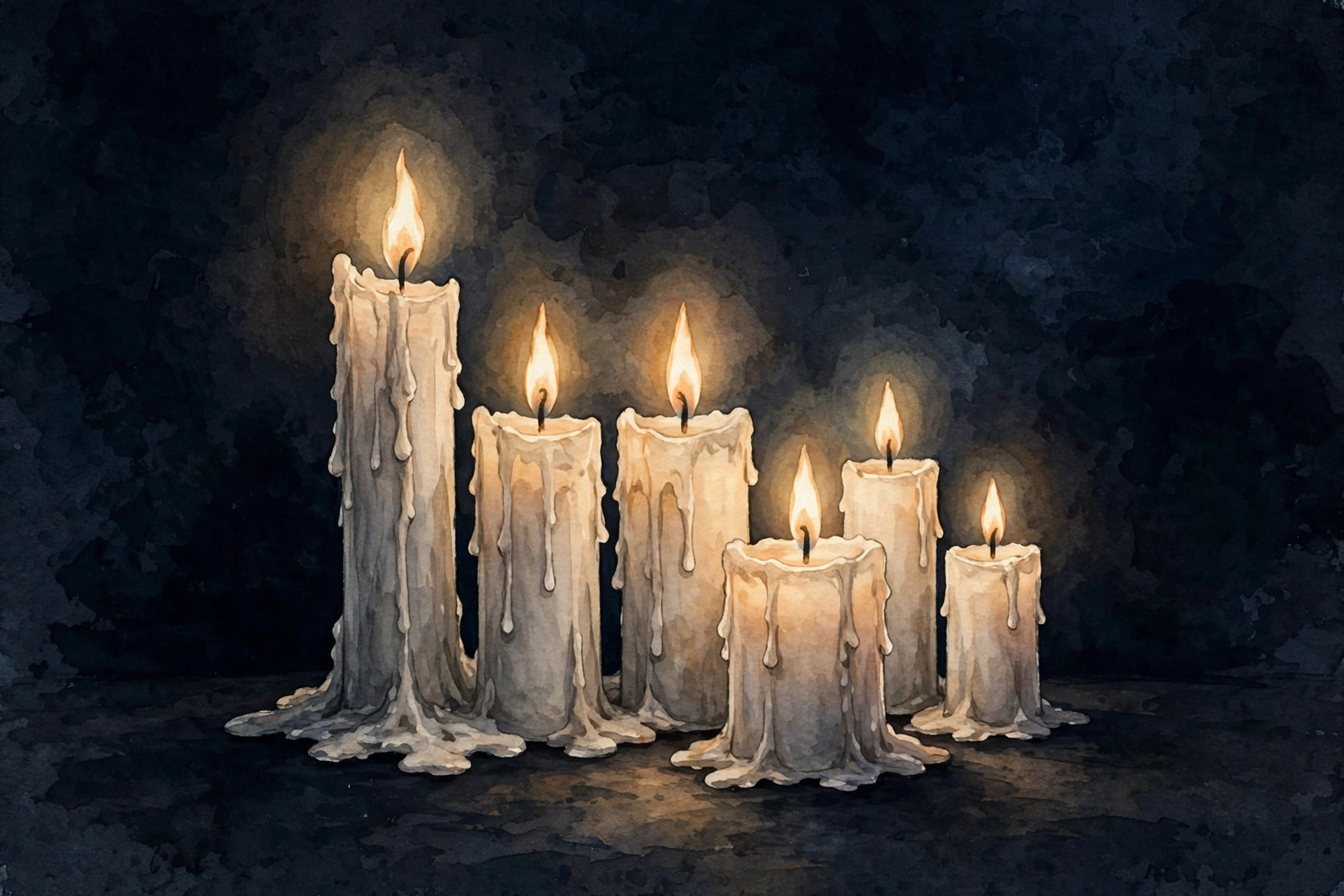 Lit candles against a dark background (AI-generated illustration)