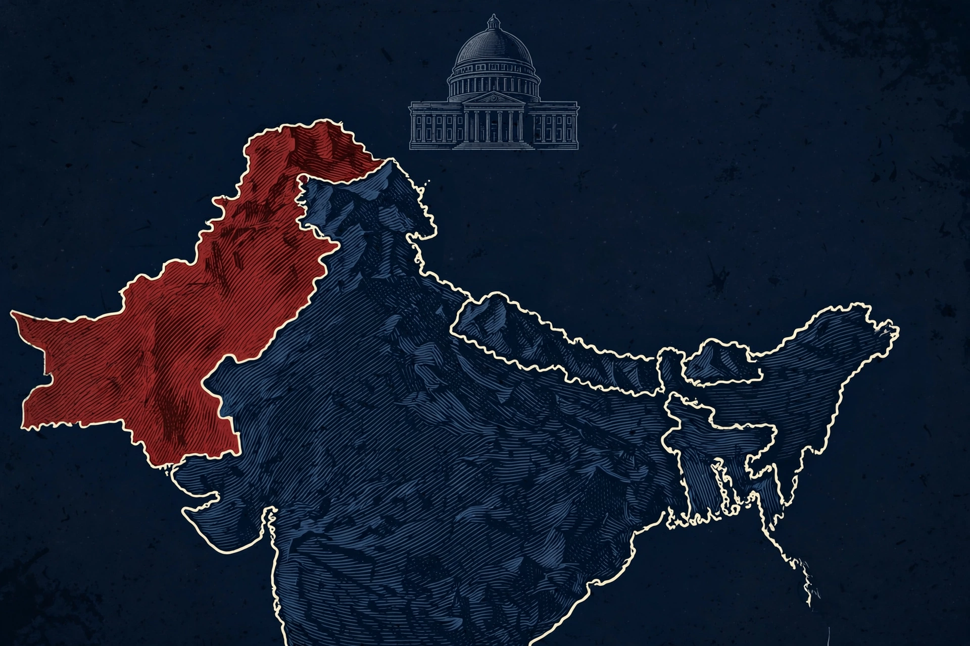AI-generated illustration: خیبر پختونخوا کو نمایاں دکھاتا پاکستان کا نقشہ اور پارلیمنٹ ہاؤس کی عمارت۔