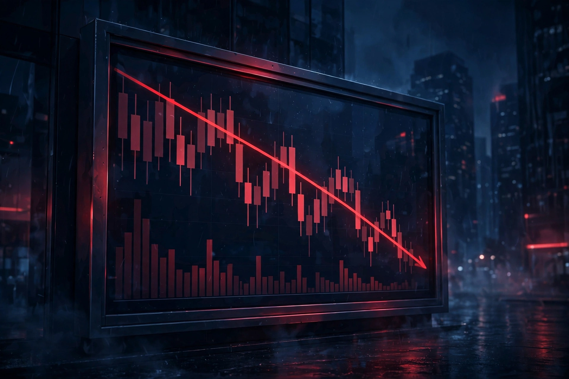 AI-generated illustration of a falling stock-market chart.