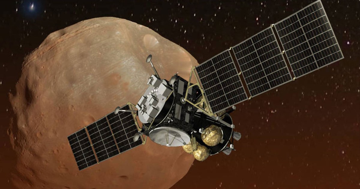 Artist's rendering of Japan's MMX spacecraft approaching Phobos, the larger moon of Mars