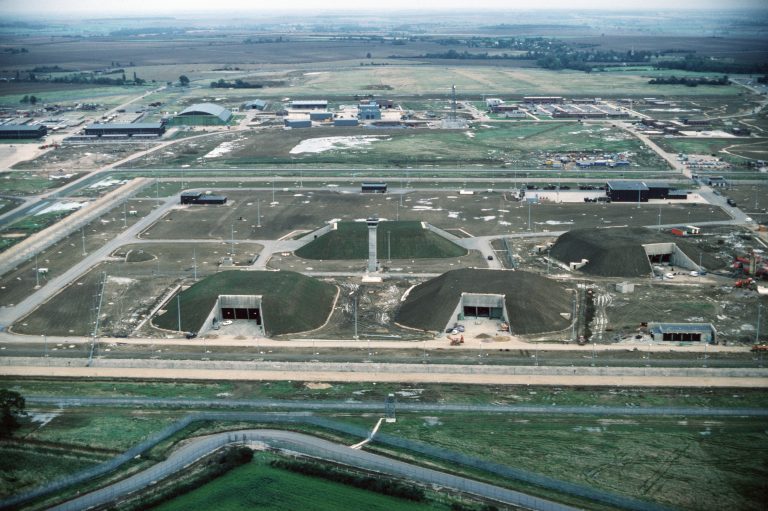Aerial view of RAF Molesworth in Cambridgeshire, England (U.S. Air Force photo by MSGT Patrick Nugent, 1989 — public domain)