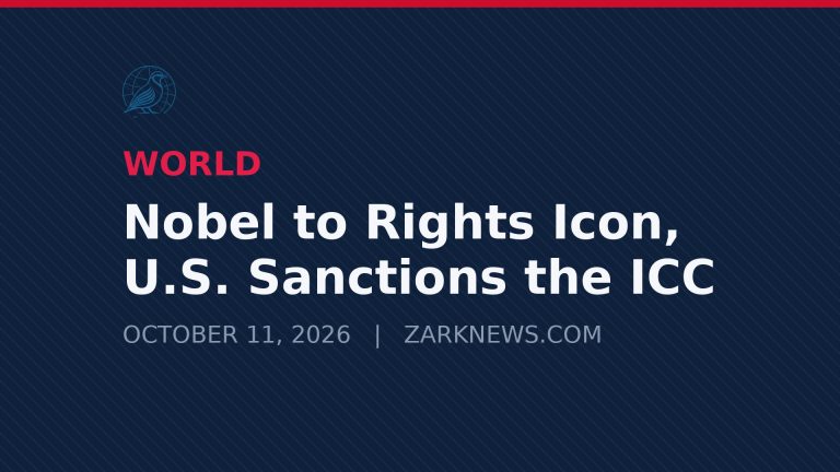Zark News illustration: Nobel Peace Prize awarded to Navi Pillay; U.S. sanctions the ICC