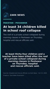 Zark News video title card about the Peshawar school roof collapse