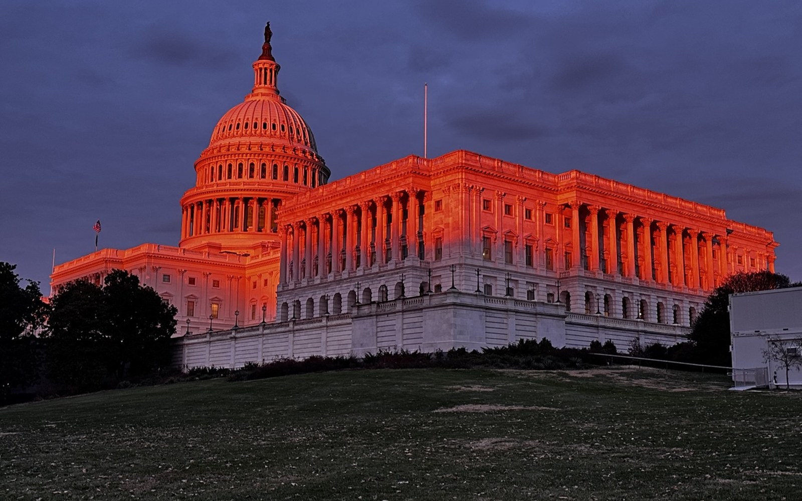 The U.S. Capitol at dusk, close view