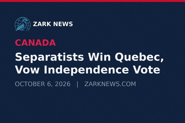 Zark News graphic: separatist PQ wins Quebec election, vows independence referendum