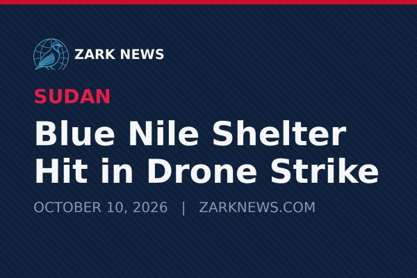 Zark News illustration: Drone strike on a displacement shelter in Sudan's Blue Nile