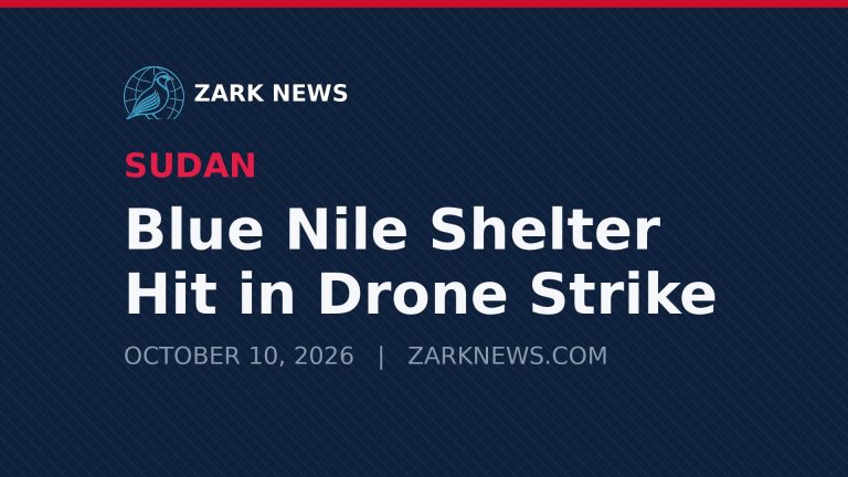 Zark News illustration: Drone strike on a displacement shelter in Sudan's Blue Nile