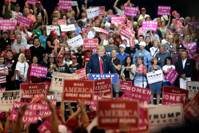 Donald Trump speaking at a campaign rally